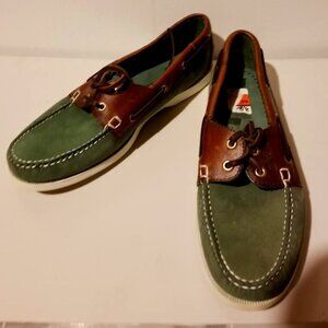 Dry Dock Leather Green and Brown Deck Shoes 8.5